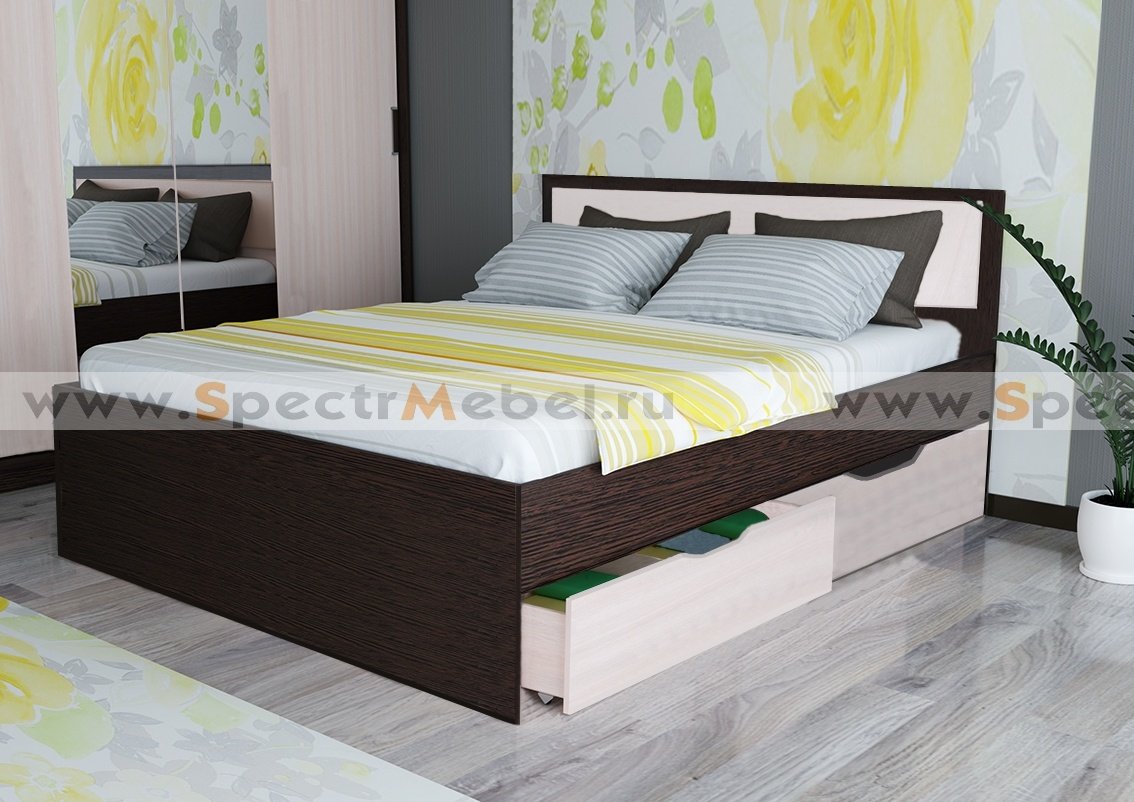 Кровать с ящиками двуспальная 1,6 с матрасом — купить кровати для спальни винтернет-магазине СпектрМебель